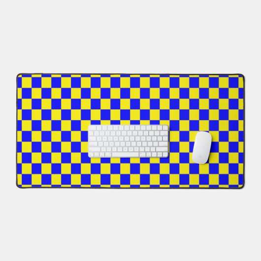 Neon Blauw Geel Geruite Checkerboard  Bureaumat (Keyboard & Muis)