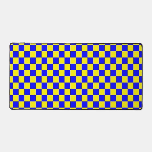 Neon Blauw Geel Geruite Checkerboard  Bureaumat (Voorkant)