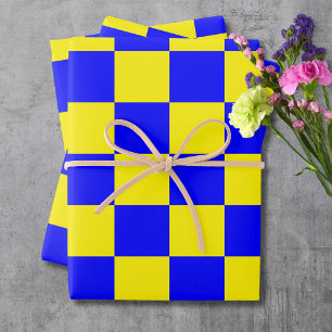 Neon Blauw Geel Geruite Checkerboard  Inpakpapier Vel