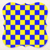 Neon Blauw Geel Geruite Checkerboard  Kartonnen Onderzetters (Voorkant)