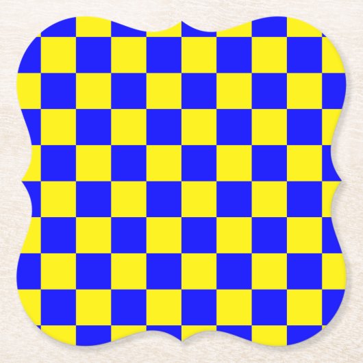 Neon Blauw Geel Geruite Checkerboard  Kartonnen Onderzetters (Voorkant)