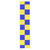 Neon Blauw Geel Geruite Checkerboard  Korte Tafelloper (Voorkant)