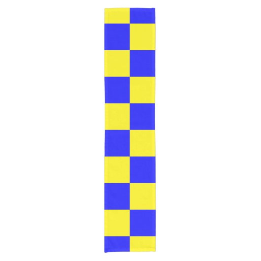 Neon Blauw Geel Geruite Checkerboard  Korte Tafelloper (Voorkant)