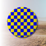 Neon Blauw Geel Geruite Checkerboard  Ronde Button 5,7 Cm<br><div class="desc">Neon Blauw en Geel Geruit Schaakbord |  | Klassiek | Trendy | Stijlvol | MODE | Minimaal</div>
