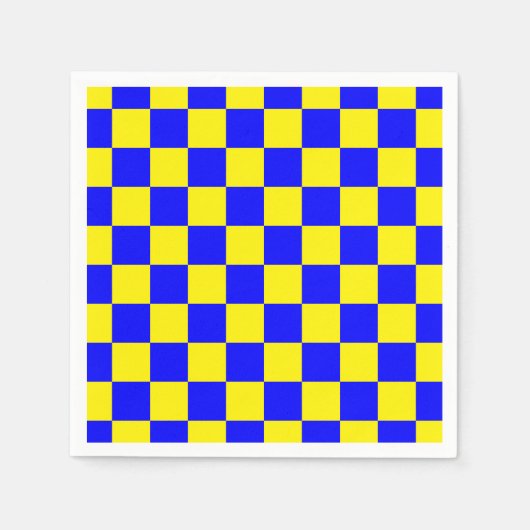 Neon Blauw Geel Geruite Checkerboard  Servet (Voorkant)