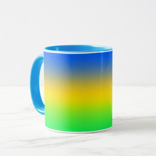 Neon blauw, geel, groen verloop, ombre. mok (Voorkant links)