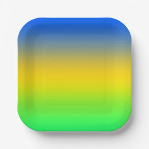 Neon blauw, geel, groen verloop, ombre. papieren bordje
