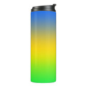 Neon blauw, geel, groen verloop, ombre. thermosbeker (Gedraaid links)