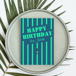 Neon blauw gestreept Happy Birthday wenskaart