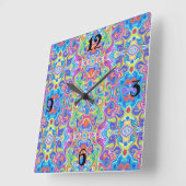 Neon blauw, Limoen, Paarse & Oranje wervelpatroon Vierkante Klok (Hoek)