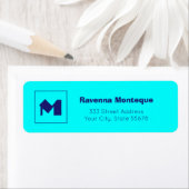 Neon Blauw Modern Gepersonaliseerd Monogram Letter Etiket (Insitu)