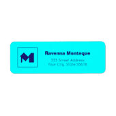 Neon Blauw Modern Gepersonaliseerd Monogram Letter Etiket (Voorkant)