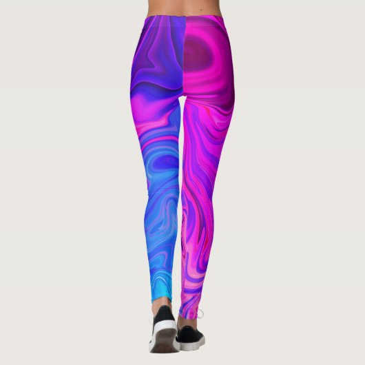 Neon Blauw Paarse Roze Abstract Patroon Leggings (Achterkant)