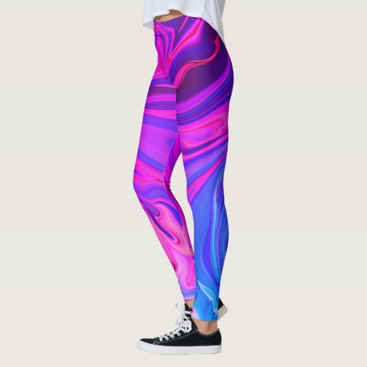 Neon Blauw Paarse Roze Abstract Patroon Leggings (Links)