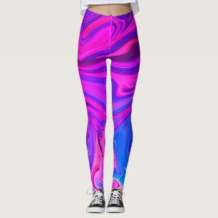 Neon Blauw Paarse Roze Abstract Patroon Leggings