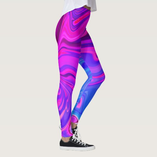 Neon Blauw Paarse Roze Abstract Patroon Leggings (Rechts)