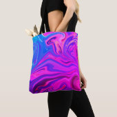 Neon Blauw Paarse Roze Abstract Patroon Tote Bag (Dichtbij)