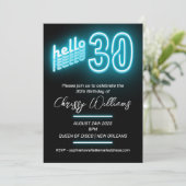 Neon blauw retro gloed 30e Verjaardagsfeestje Kaart (Staand voorkant)