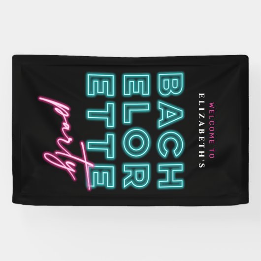 Neon Blauw & Roze Bach Party Welkom Spandoek (Horizontaal)