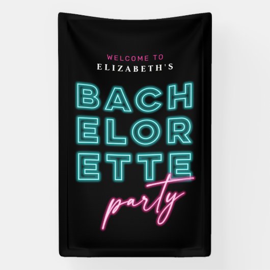 Neon Blauw & Roze Bach Party Welkom Spandoek (Verticaal)