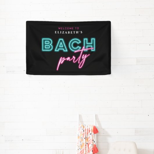 Neon Blauw & Roze Bach Party Welkom Spandoek (Insitu)