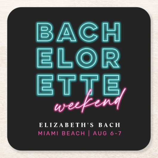 Neon Blauw & Roze Bachelorette Weekend Kartonnen Onderzetters (Voorkant)