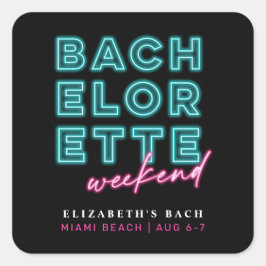 Neon Blauw & Roze Bachelorette Weekend Vierkante Sticker