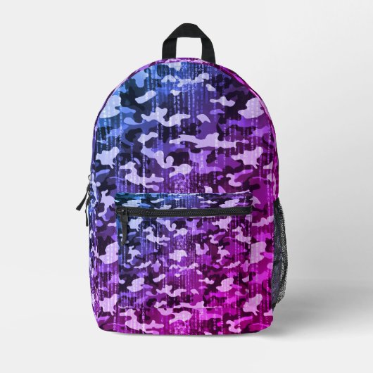 Neon Blauw Roze Camouflagepatroon Bedrukte Rugzak (Voorkant)