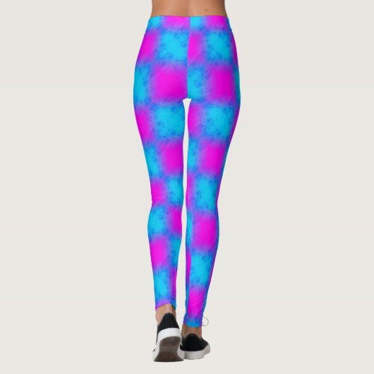 Neon blauw & roze geruit patroon leggings (Achterkant)