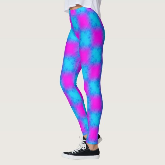Neon blauw & roze geruit patroon leggings (Links)