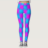 Neon blauw & roze geruit patroon leggings (Voorkant)