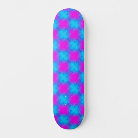 Neon blauw & roze geruit patroon persoonlijk skateboard (Voorkant)