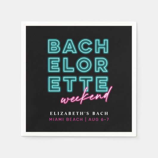 Neon Blauw & Roze Meidenavond Servet (Voorkant)