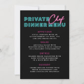 Neon Blauw & Roze Privé Chef Diner Menu Kaart (Voorkant)