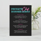 Neon Blauw & Roze Privé Chef Diner Menu Kaart (Staand voorkant)
