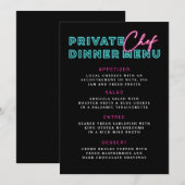 Neon Blauw & Roze Privé Chef Diner Menu Kaart (Voorkant / Achterkant)