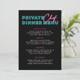 Neon Blauw & Roze Privé Chef Diner Menu Kaart