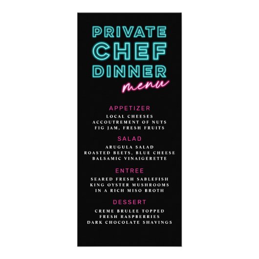 Neon Blauw & Roze Privé-kok Diner Menu (Voorkant)