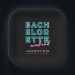 Neon Blauw & Roze Vrijgezellenweekend Papieren Bordje<br><div class="desc">Dit heldere en leuke neon blauw & roze ontwerp is klaar om aan te passen voor een vrijgezellenfeest!</div>