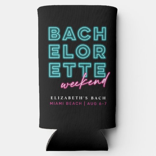 Neon Blauw & Roze Vrijgezellenweekend Seltzer Blikjeskoeler (Achterkant)