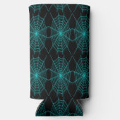 Neon blauw spinnenweb zwart seltzer blikjeskoeler (Achterkant)