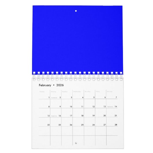 Neon Blauw Stevige Kleur Kalender (Feb 2026)