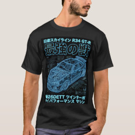 Neon Blauwdruk Skyline R34 Techwear Grafisch T-shirt