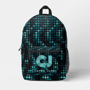 Neon Blauwe Digitale Cyber Grid Aangepaste Monogra Bedrukte Rugzak