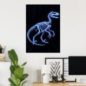 Neon Blauwe Dinosaurus Skelet Kunst Poster | Veloc (Thuiskantoor)