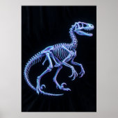 Neon Blauwe Dinosaurus Skelet Kunst Poster | Veloc (Voorkant)