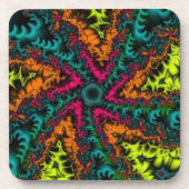 Neon | Blauwe en Oranje fractale kunst Bier Onderzetter (Voorkant)