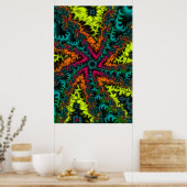 Neon | Blauwe en Oranje fractale kunst Poster (Keuken)