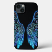 Neon blauwe en zwarte engelenvleugels Case-Mate iPhone case (Achterkant)