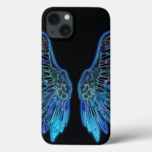 Neon blauwe en zwarte engelenvleugels Case-Mate iPhone case